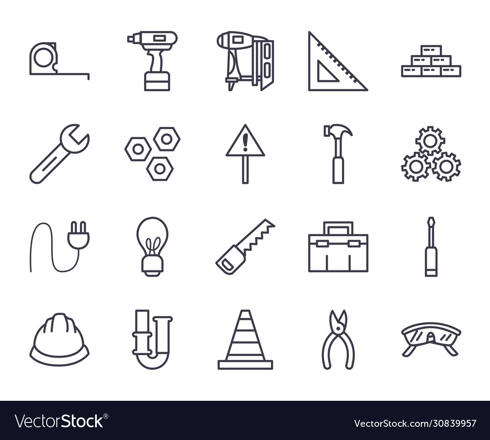 Construction line style icon set design Royalty Free Vector