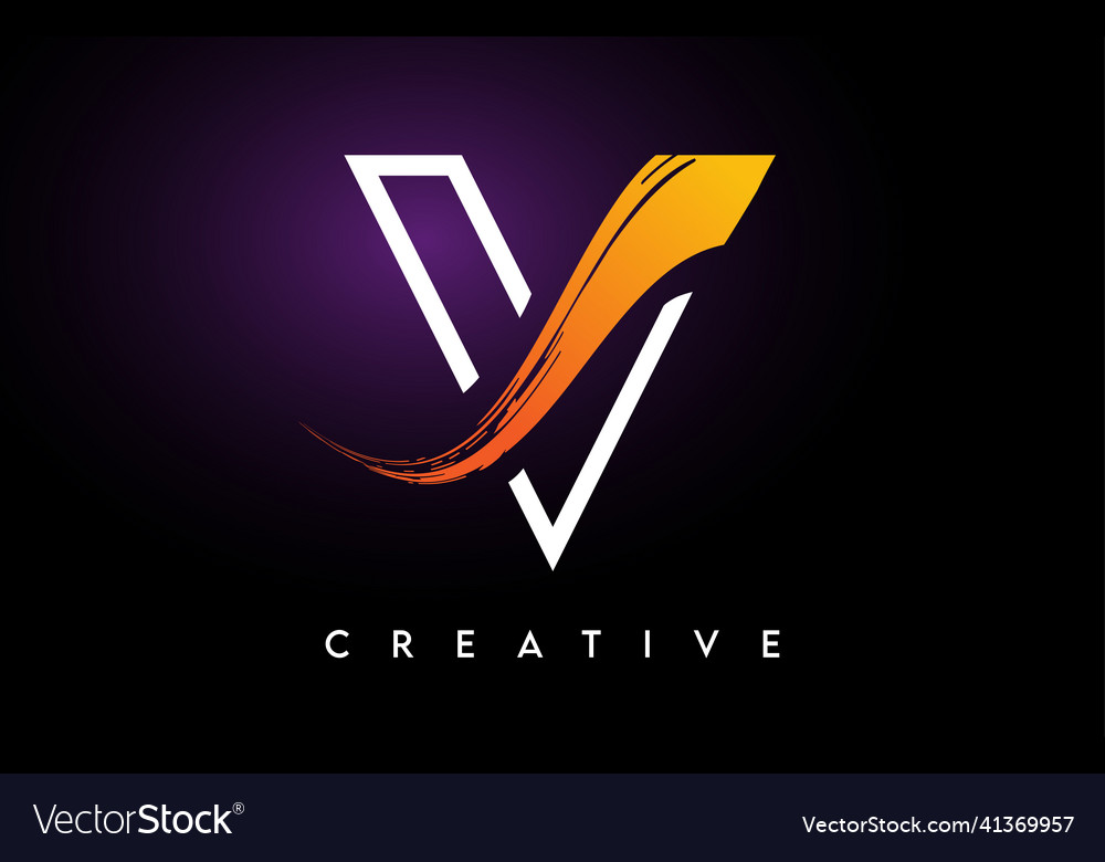 Golden v letter logo design with brush stroke Vector Image