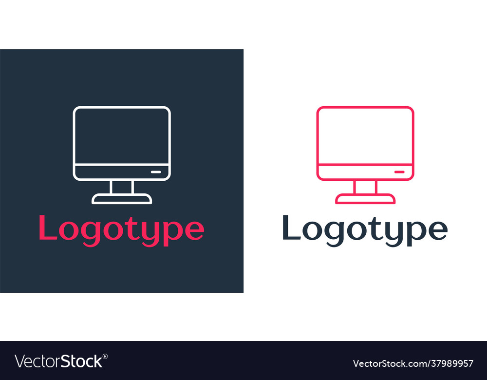 Logotype line computer monitor screen icon vector image Logotype line computer monitor screen icon