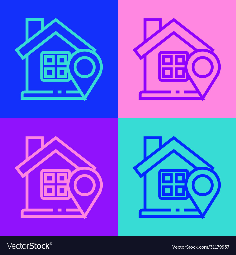 Pop art line map pointer with house icon isolated vector image Pop art line map pointer with house icon isolated