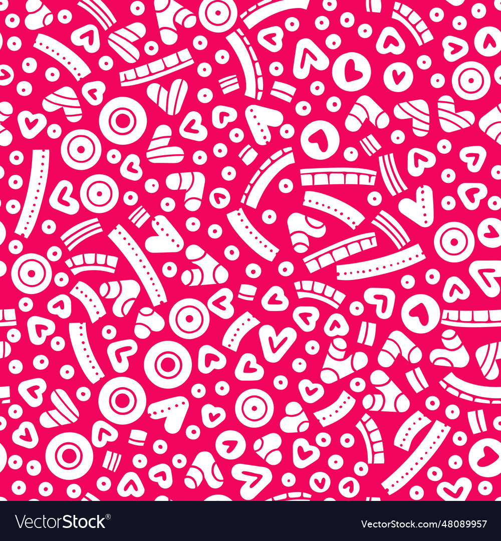 Seamless pattern with hearts and curvy shapes