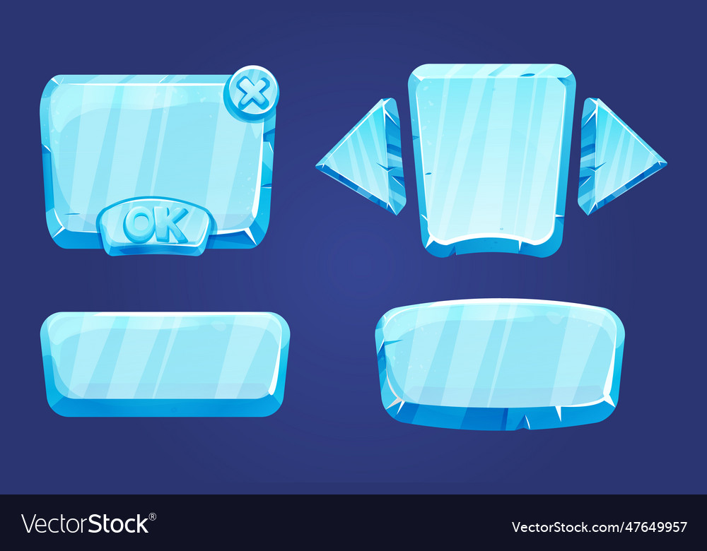 Set frozen ice frames panels for game menu arows vector image Set frozen ice frames panels for game menu arows