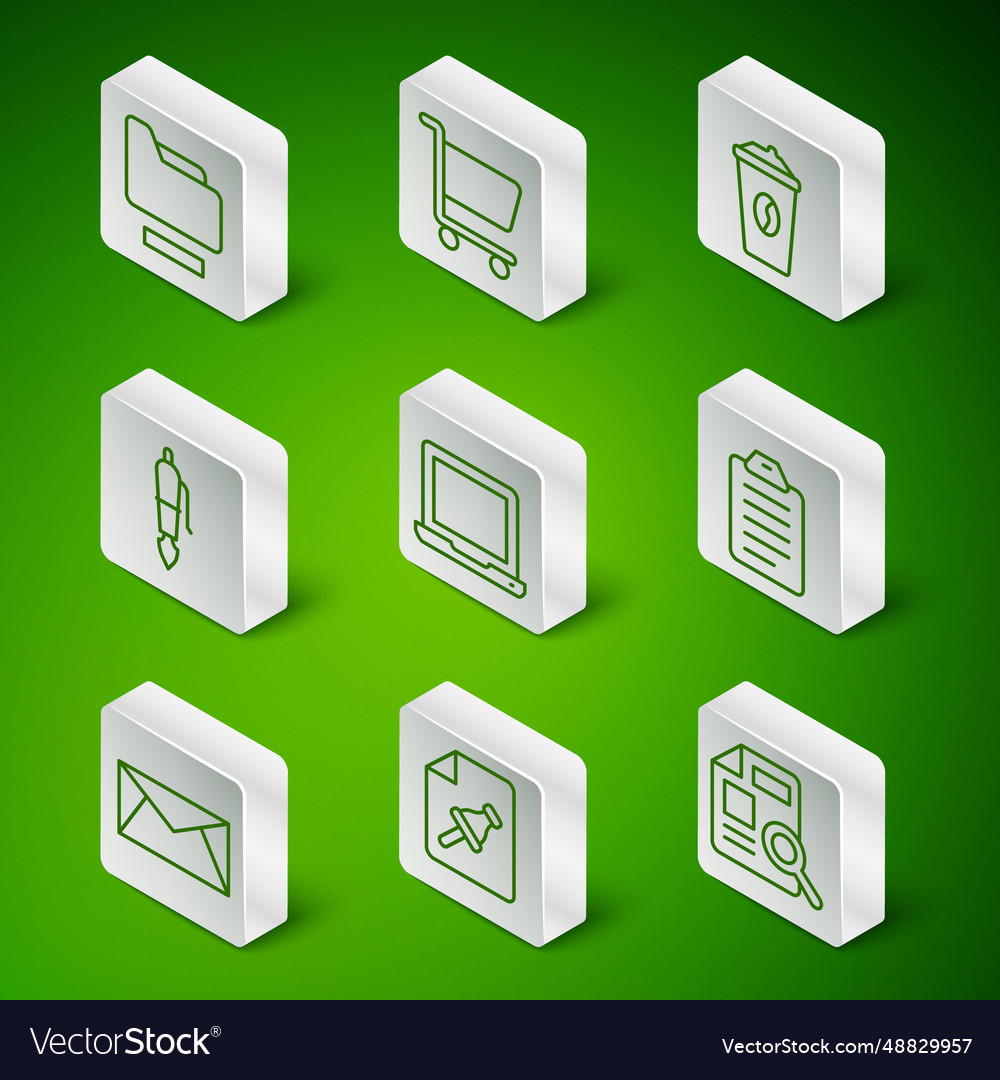 Set line document with graph chart note paper vector image Set line document with graph chart note paper