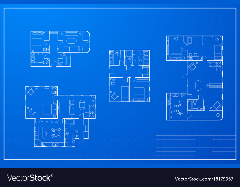 set-of-different-blueprint-house-plans-royalty-free-vector