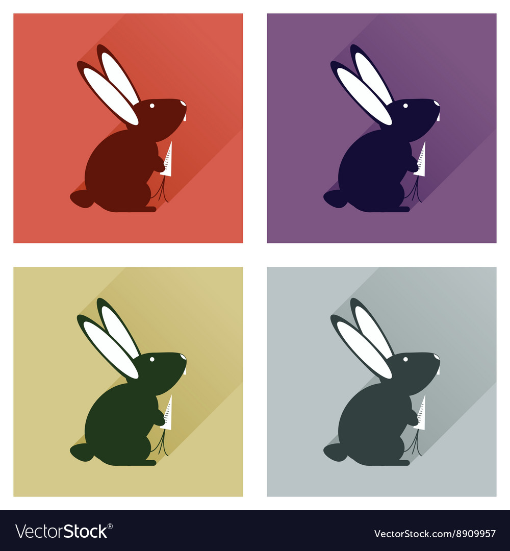 Set of flat icons with long shadow rabbit carrot