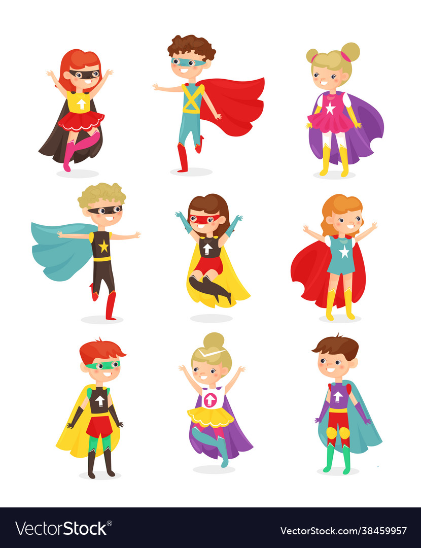 Super hero children kids Royalty Free Vector Image