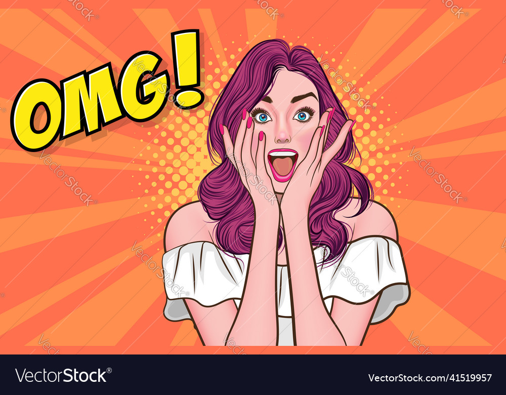 Surprised woman shocking say omg Royalty Free Vector Image