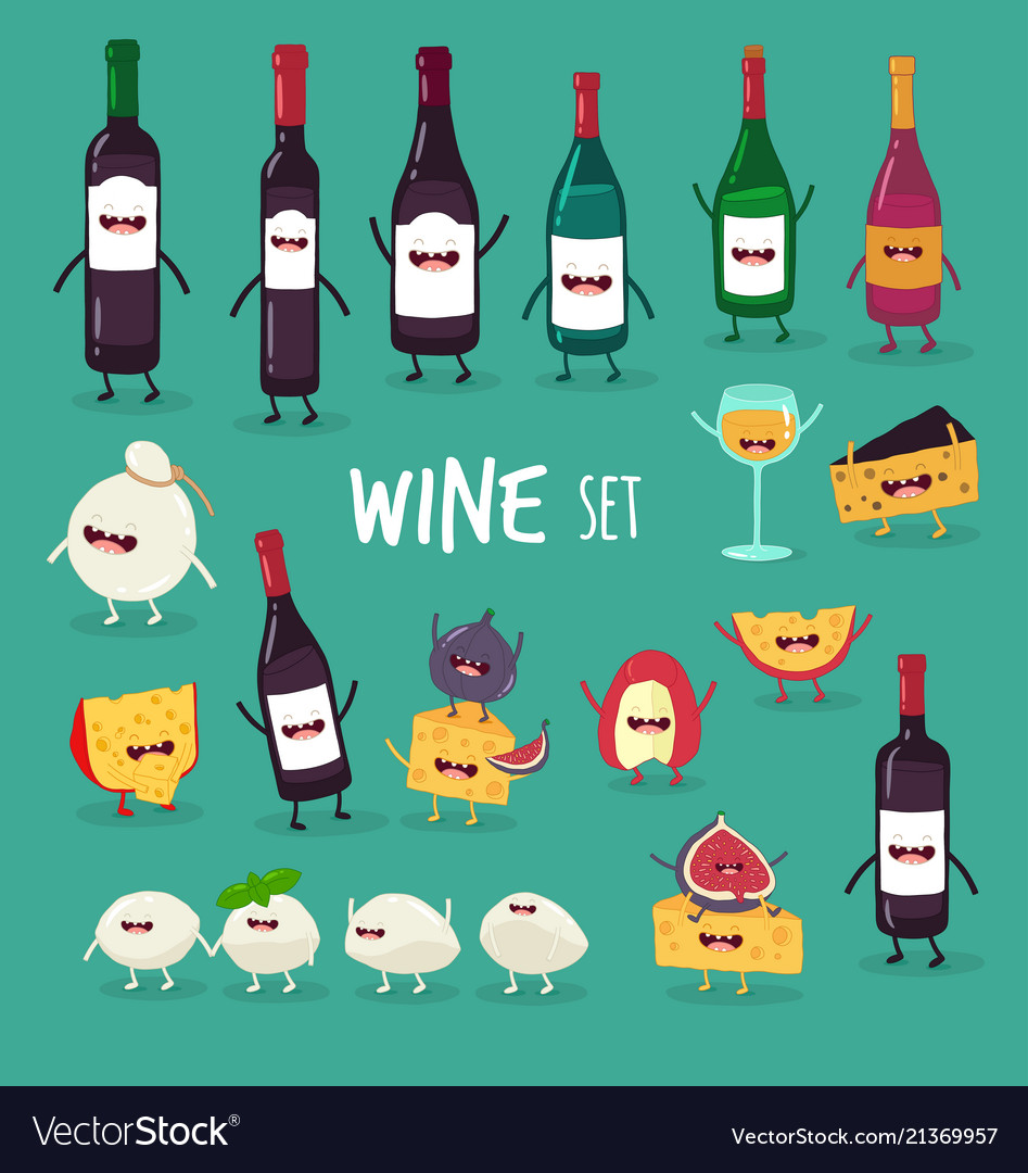 Wine and cheese set Royalty Free Vector Image VectorStock