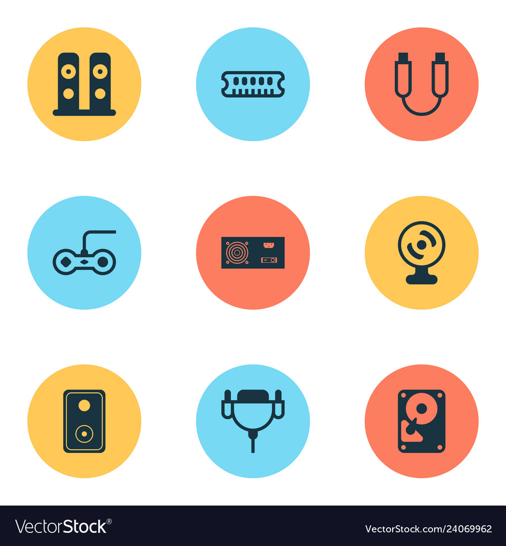Computer icons set with ram hard disk music vector image Computer icons set with ram hard disk music