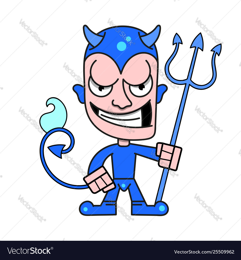 Cute little devil with horns and a flaming