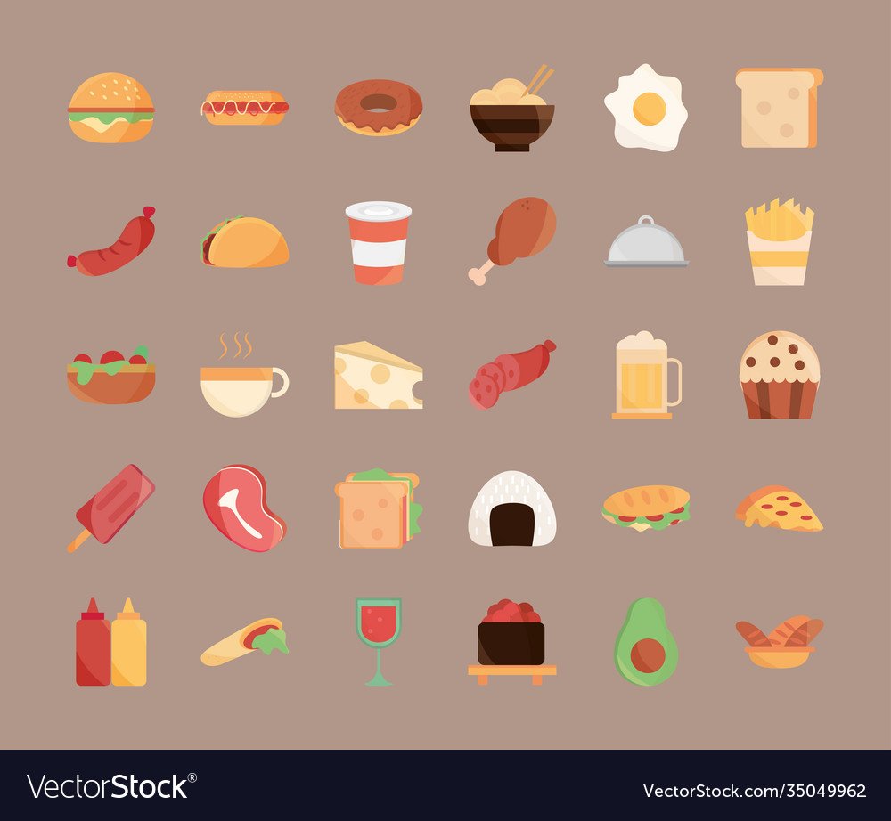 Food menu burger cupcake french fries egg bread Vector Image