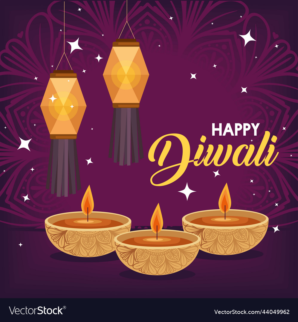 Happy diwali lettering postcard Royalty Free Vector Image