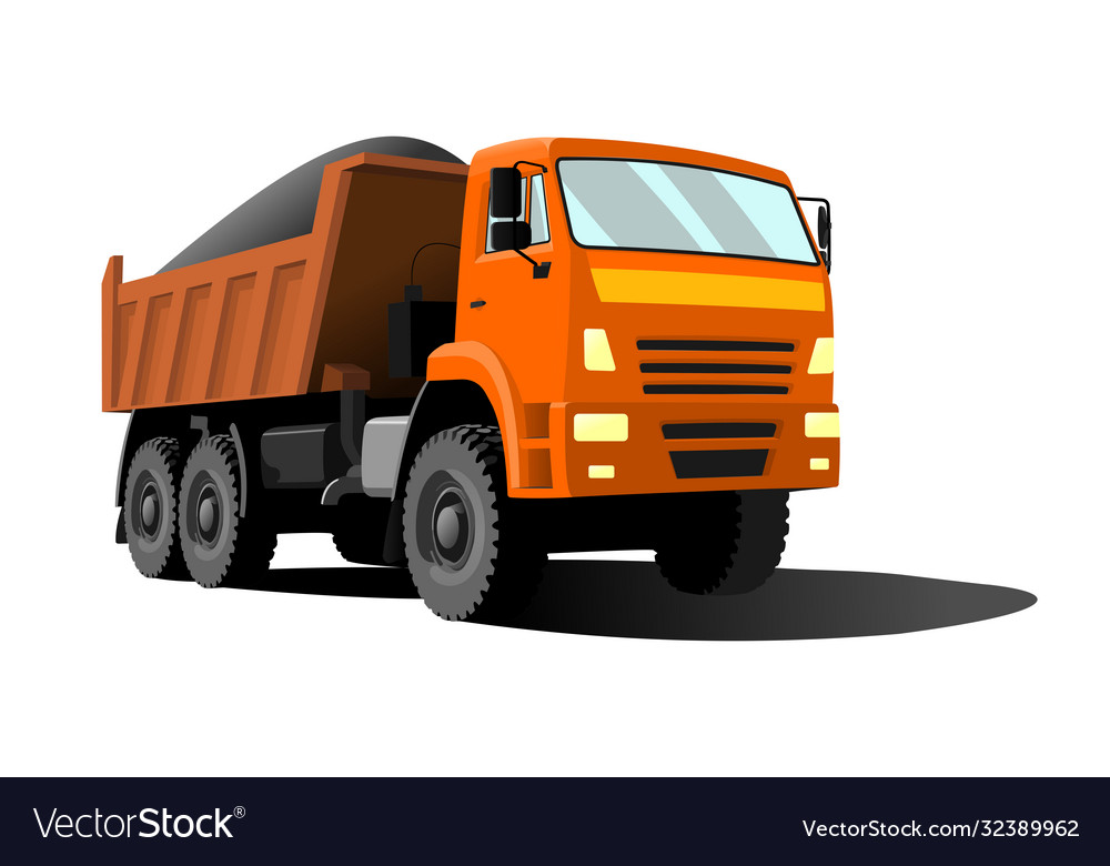 Large dump truck with orange cab and body vector image Large dump truck with orange cab and body