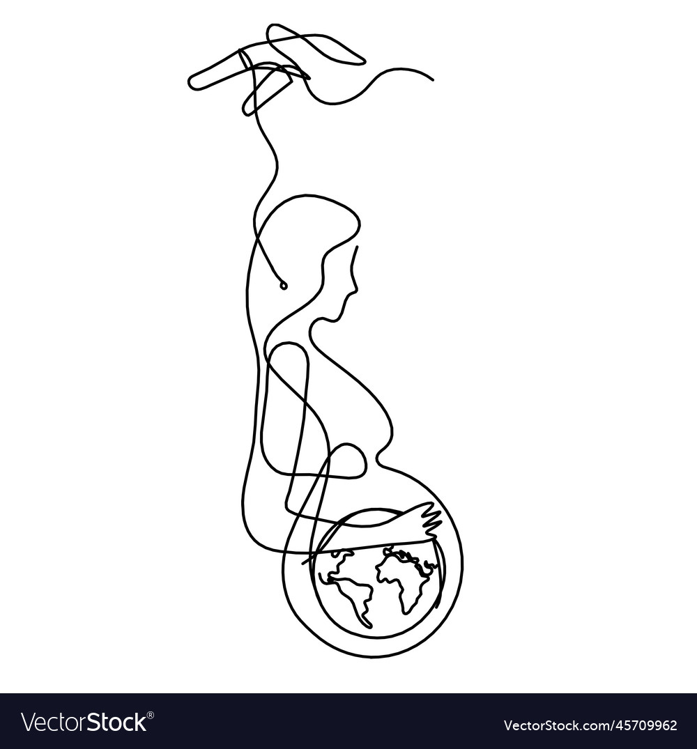 Mother silhouette body with hand as line drawing