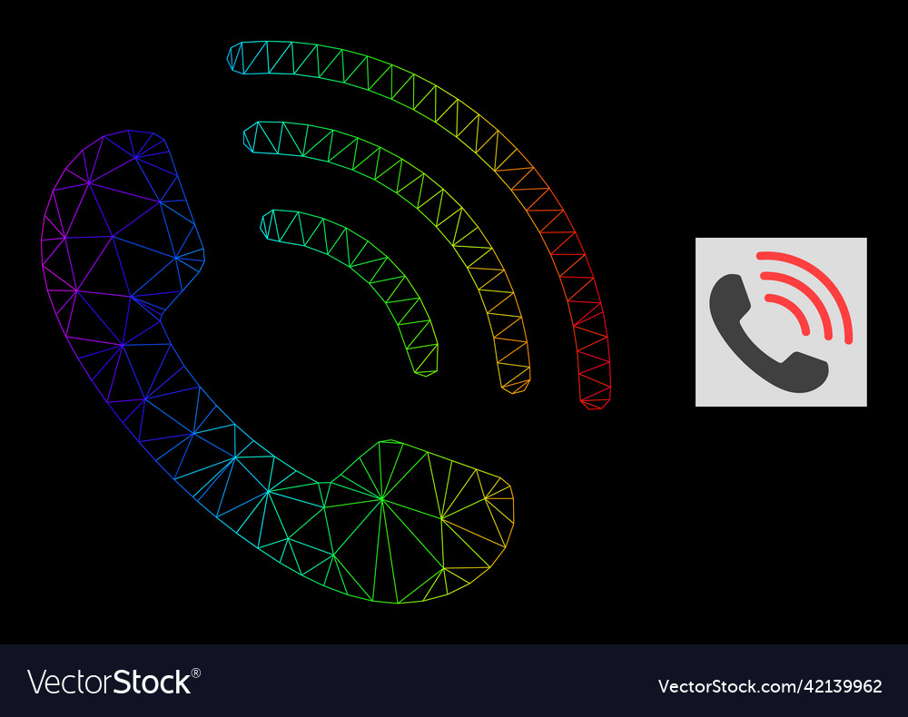 Rainbow gradiented polygonal net phone call icon