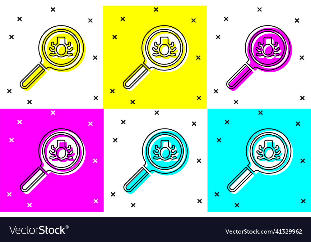Set flea search icon isolated on color background