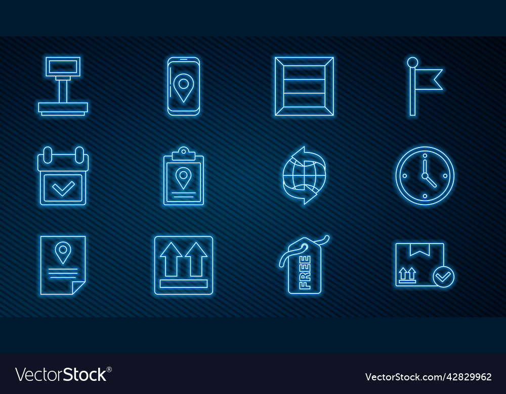 Set line package box with check mark fast time