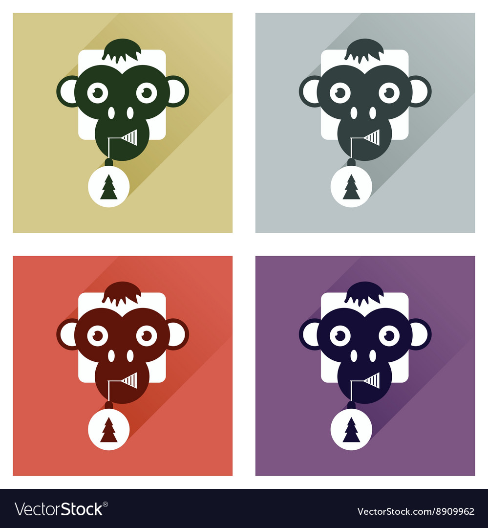 Set of flat icons with long shadow monkey