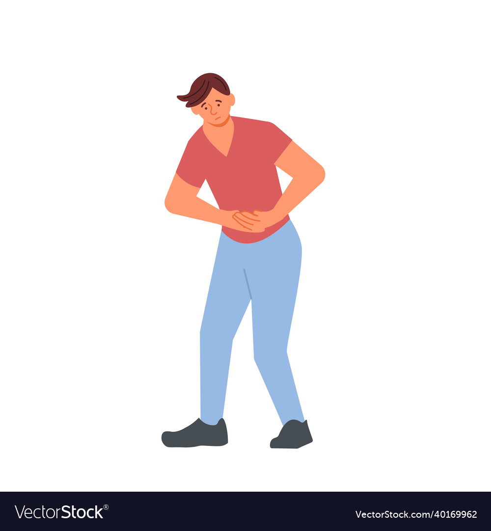 Sick man huddled holding his stomach character Vector Image