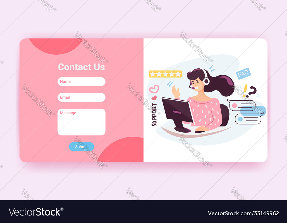 Tech support landing page template with contact us Vector Image Tech support landing page template with contact us