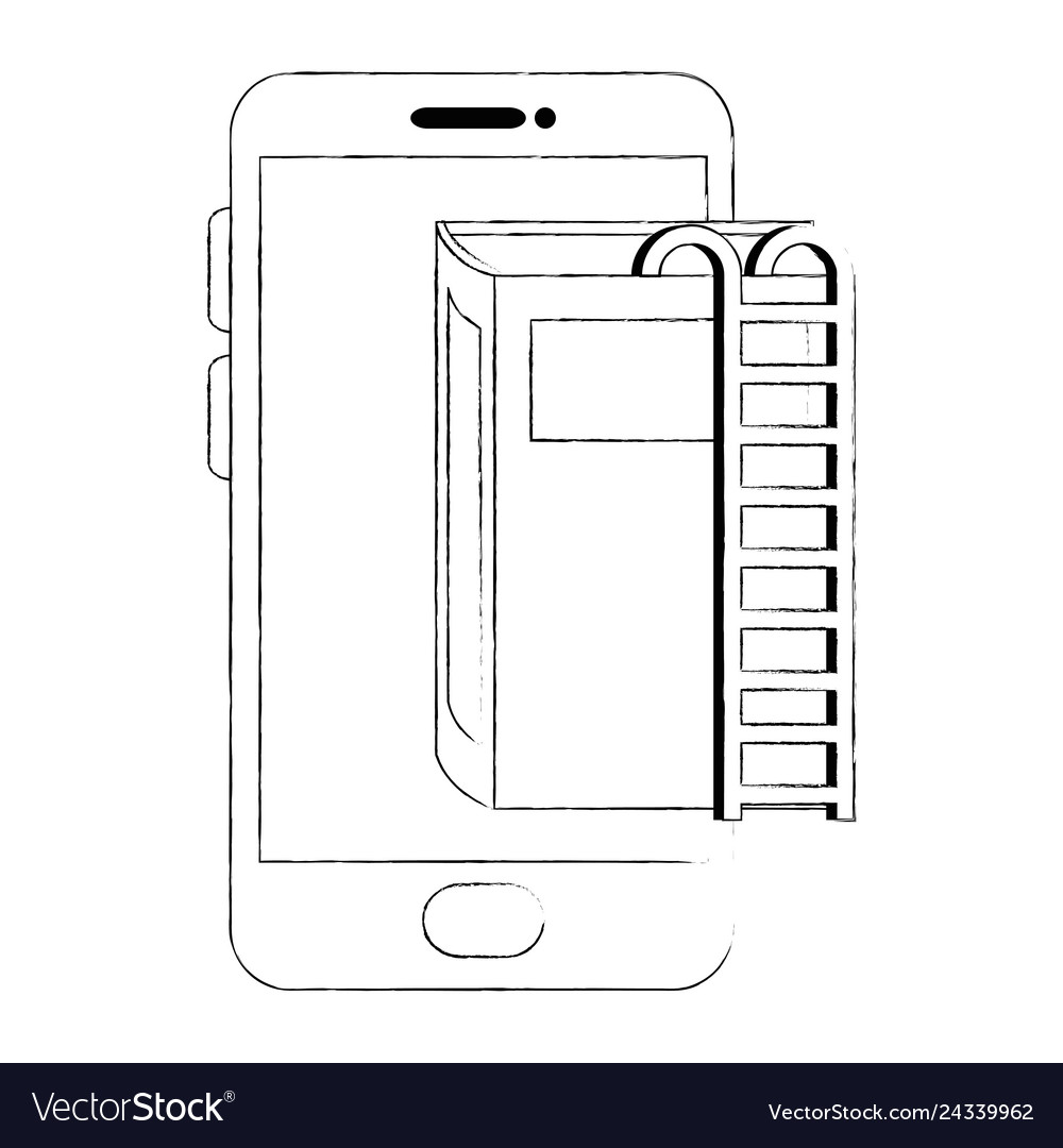 Text book with stairs and smartphone vector image Text book with stairs and smartphone