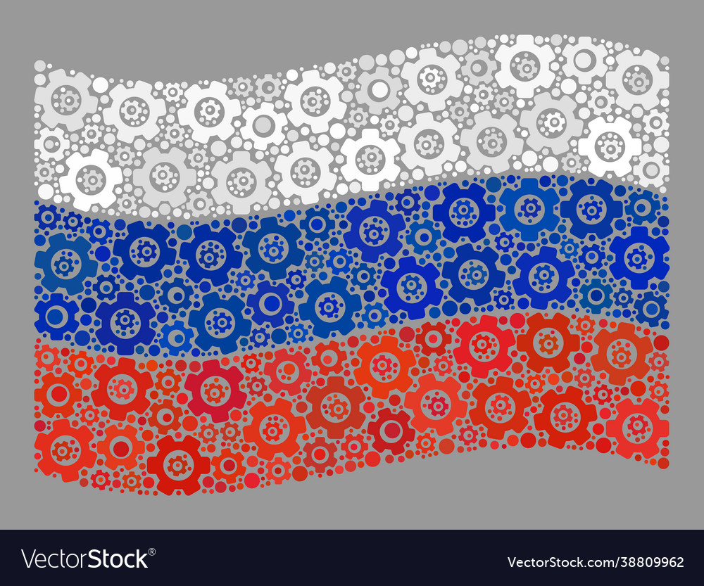 Waving factory russia flag - mosaic cog icons Vector Image