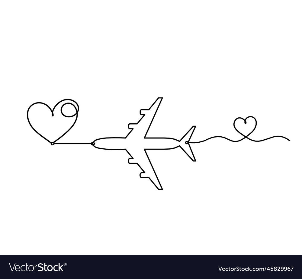 Abstract heart with plane as continuous line