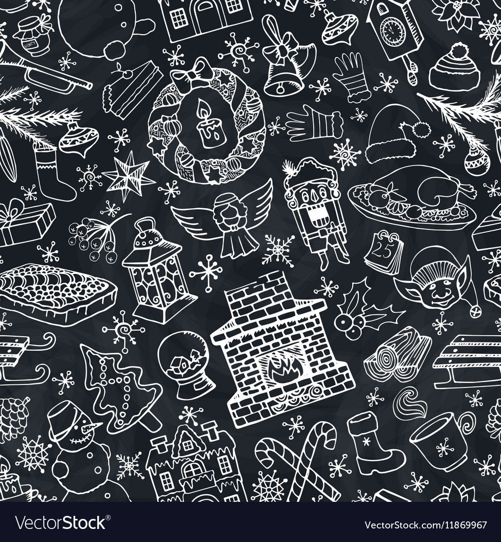 Christmas doodle symbols seamless patternchalk