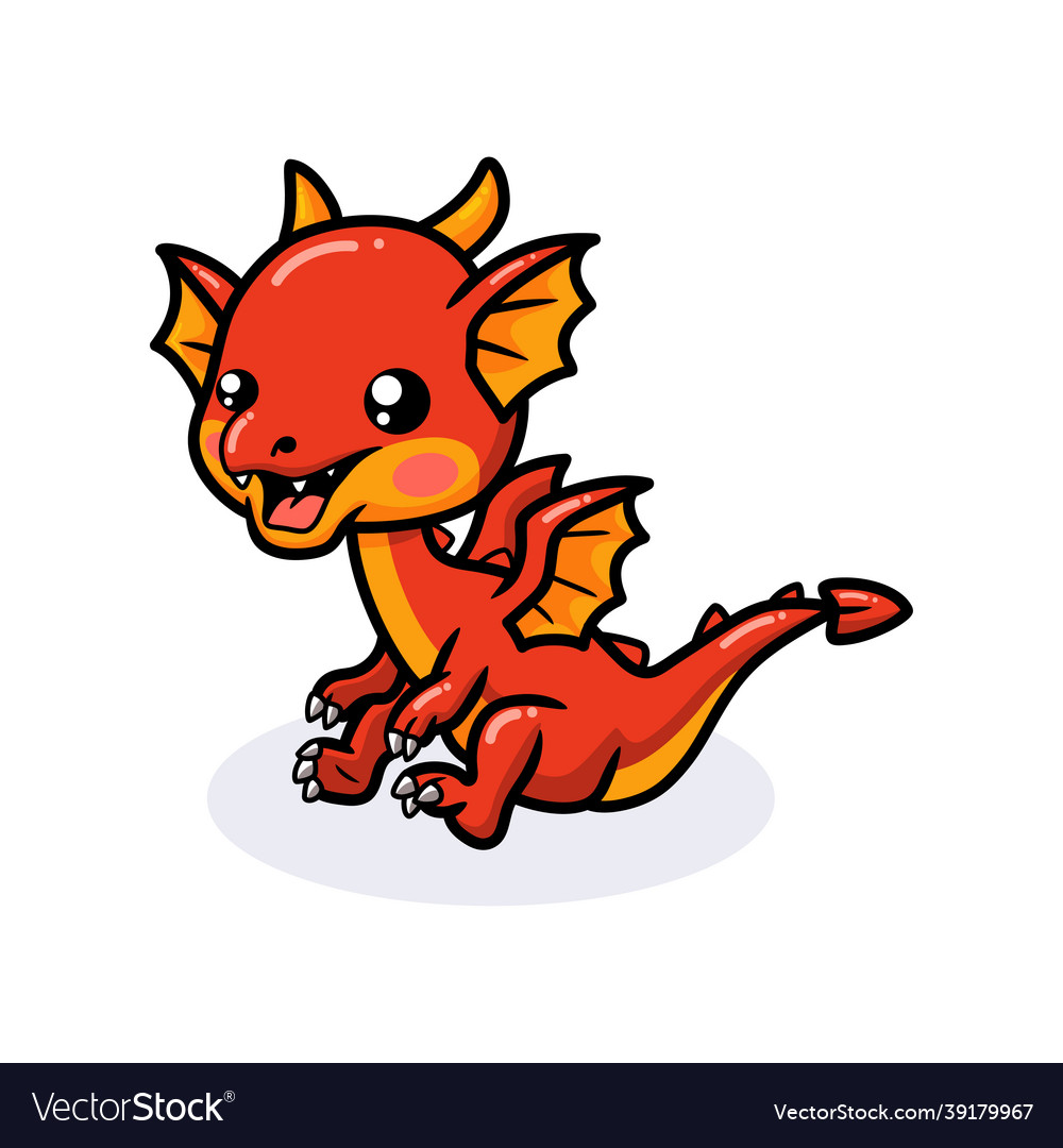 Cute red little dragon cartoon sitting vector image Cute red little dragon cartoon sitting
