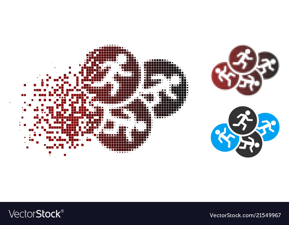 Disintegrating pixel halftone running men icon