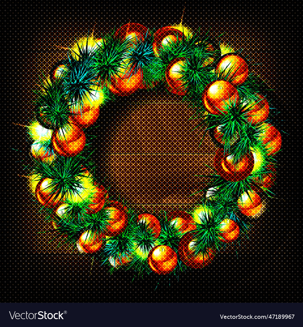 Grüner Weihnachtskranz verziert mit Goldkugeln vector image Grüner Weihnachtskranz verziert mit Goldkugeln