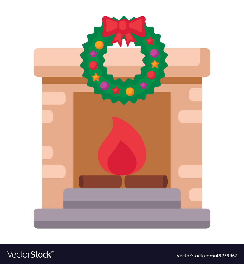 Home fireplace in christmas icon