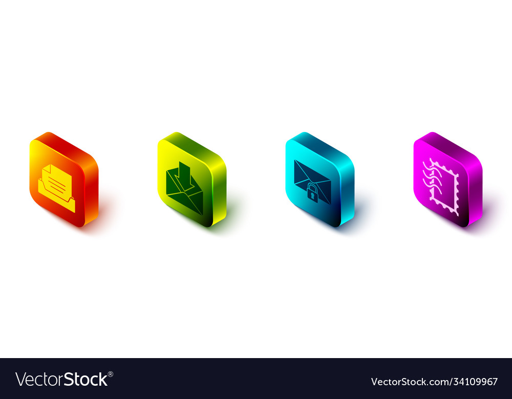 Set isometric drawer with document envelope mail Vector Image Set isometric drawer with document envelope mail
