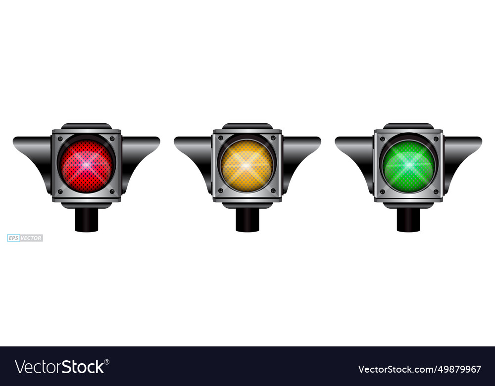 Set of realistic traffic light with flash