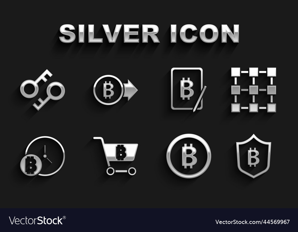 Set shopping cart with bitcoin blockchain vector image Set shopping cart with bitcoin blockchain