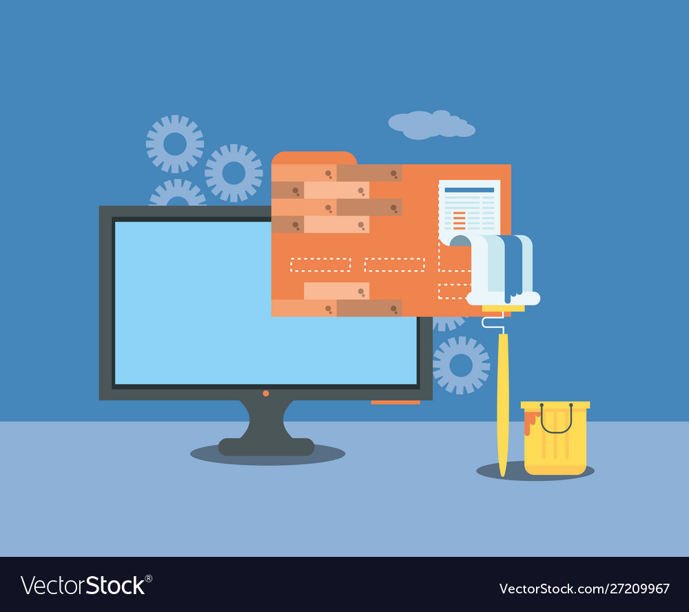 Website under construction with desktop computer