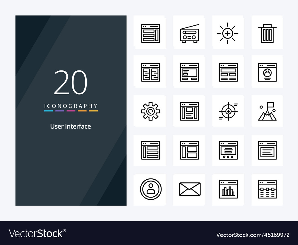 20 user interface outline icon for presentation