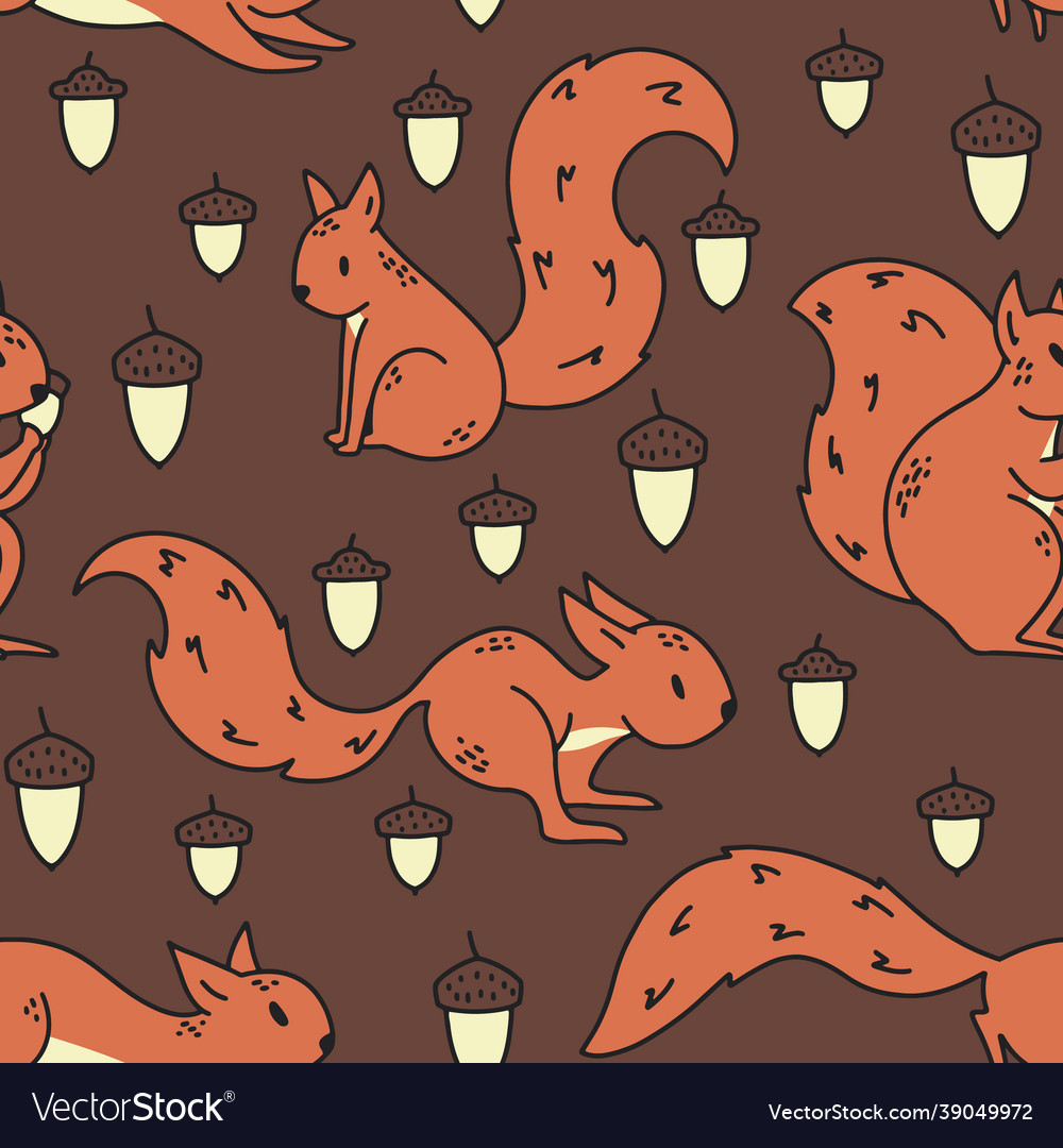 Brown squirrel acorn seamless pattern background Vector Image Brown squirrel acorn seamless pattern background