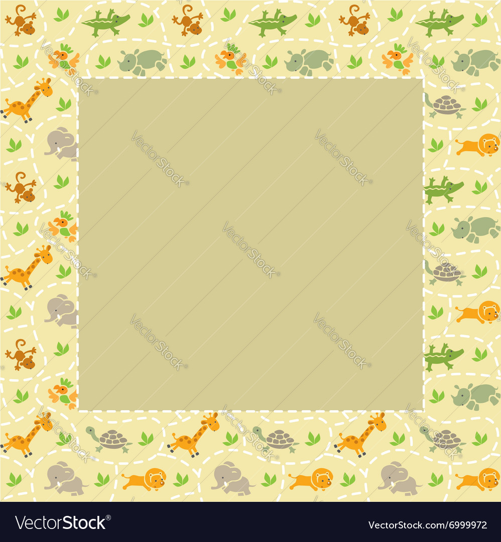 Frame with seamless pattern of funny animals