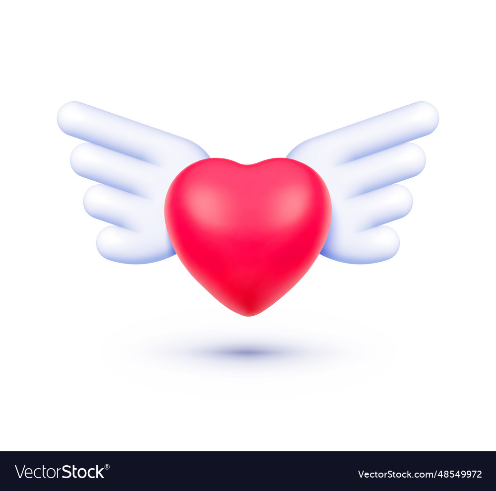 Heart wings 3d in abstract style on white