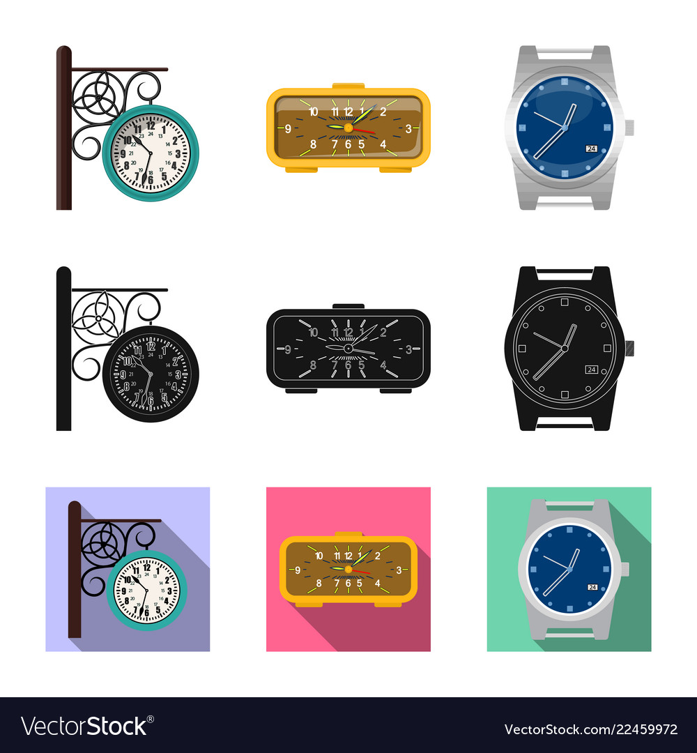 Isolated object of clock and time sign set vector image Isolated object of clock and time sign set