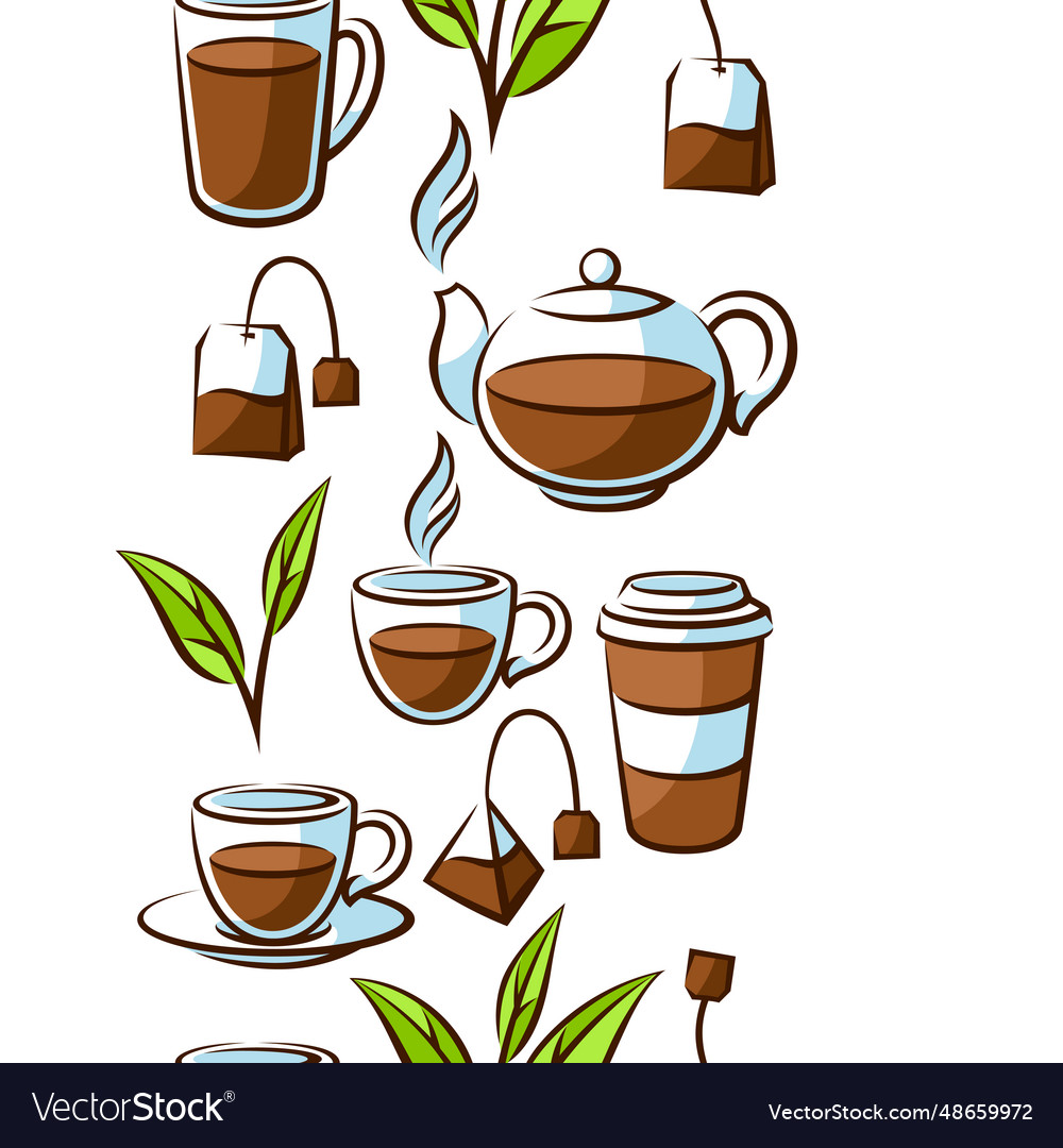 Pattern with black tea items background vector image Pattern with black tea items background