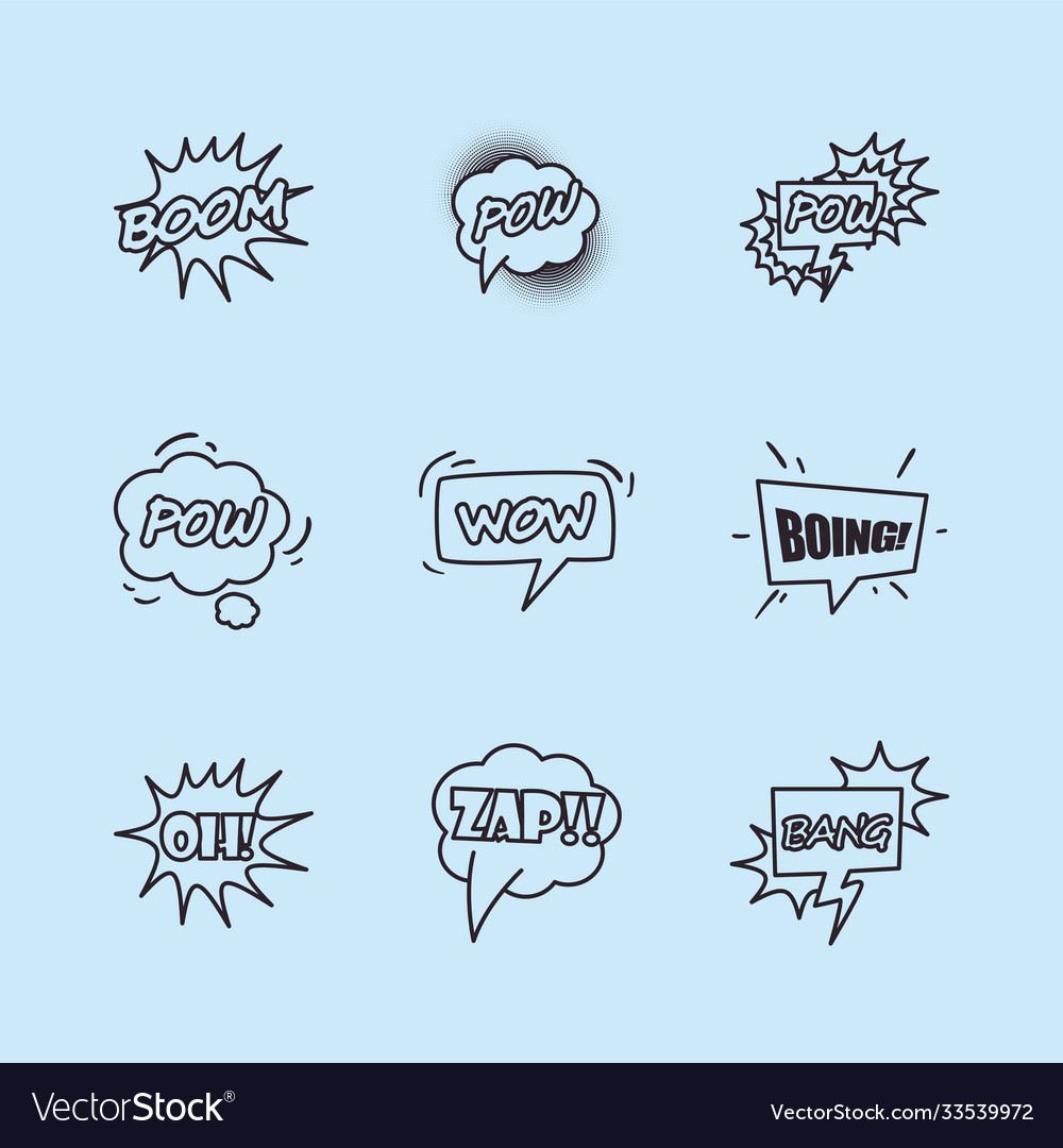 Pop art bubbles line style icons collection