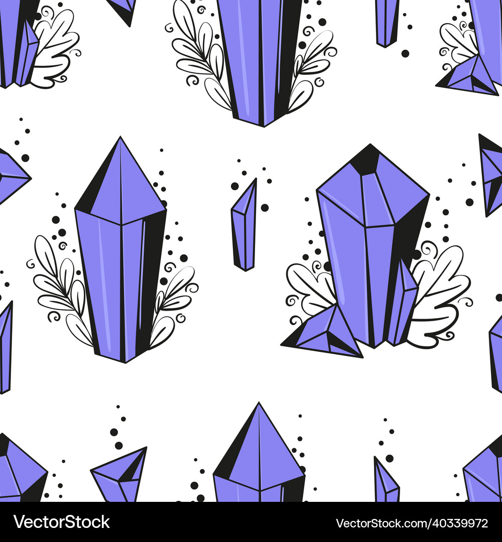 Seamless pattern with magical crystals Royalty Free Vector