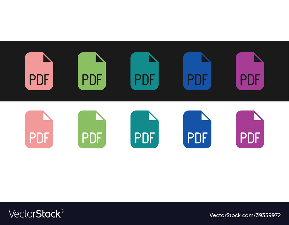 Set pdf file document download button icon vector image Set pdf file document download button icon