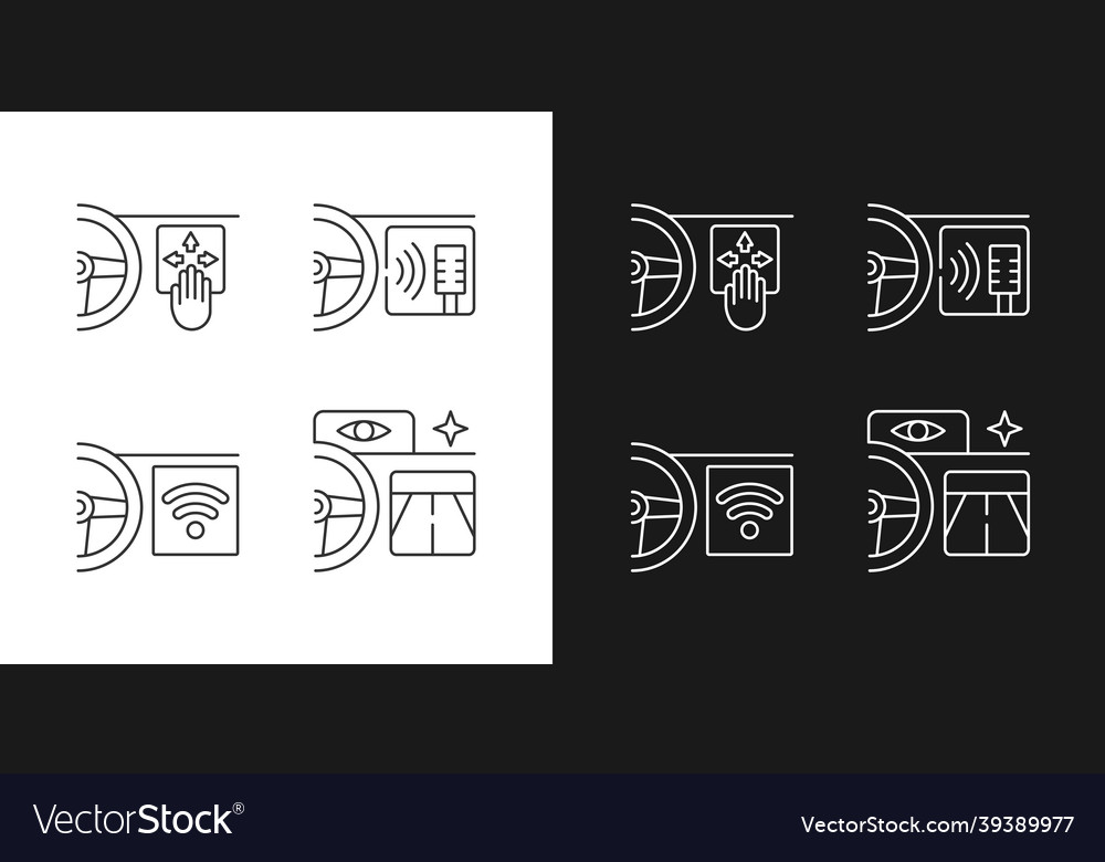 Advanced car technologies linear icons set