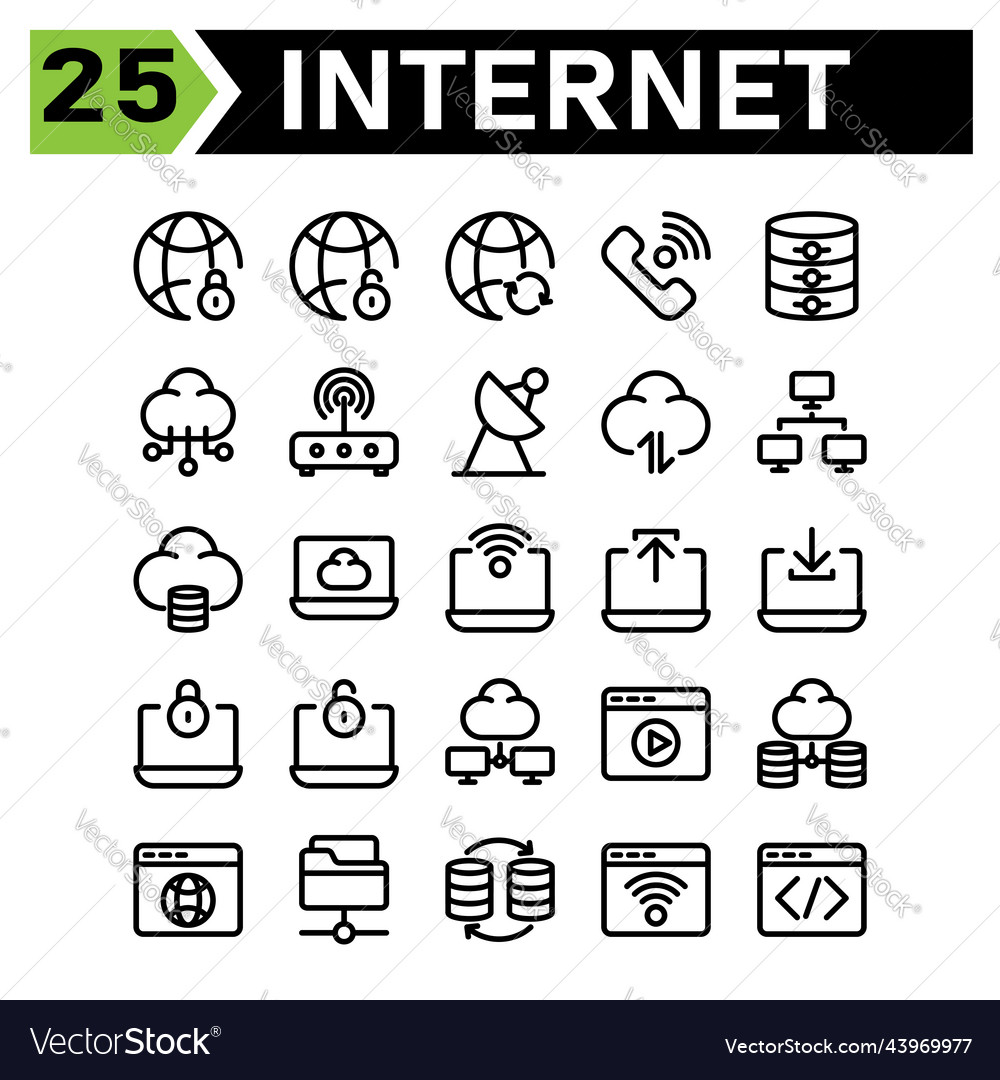 Cloud interface icon set include lock internet vector image Cloud interface icon set include lock internet