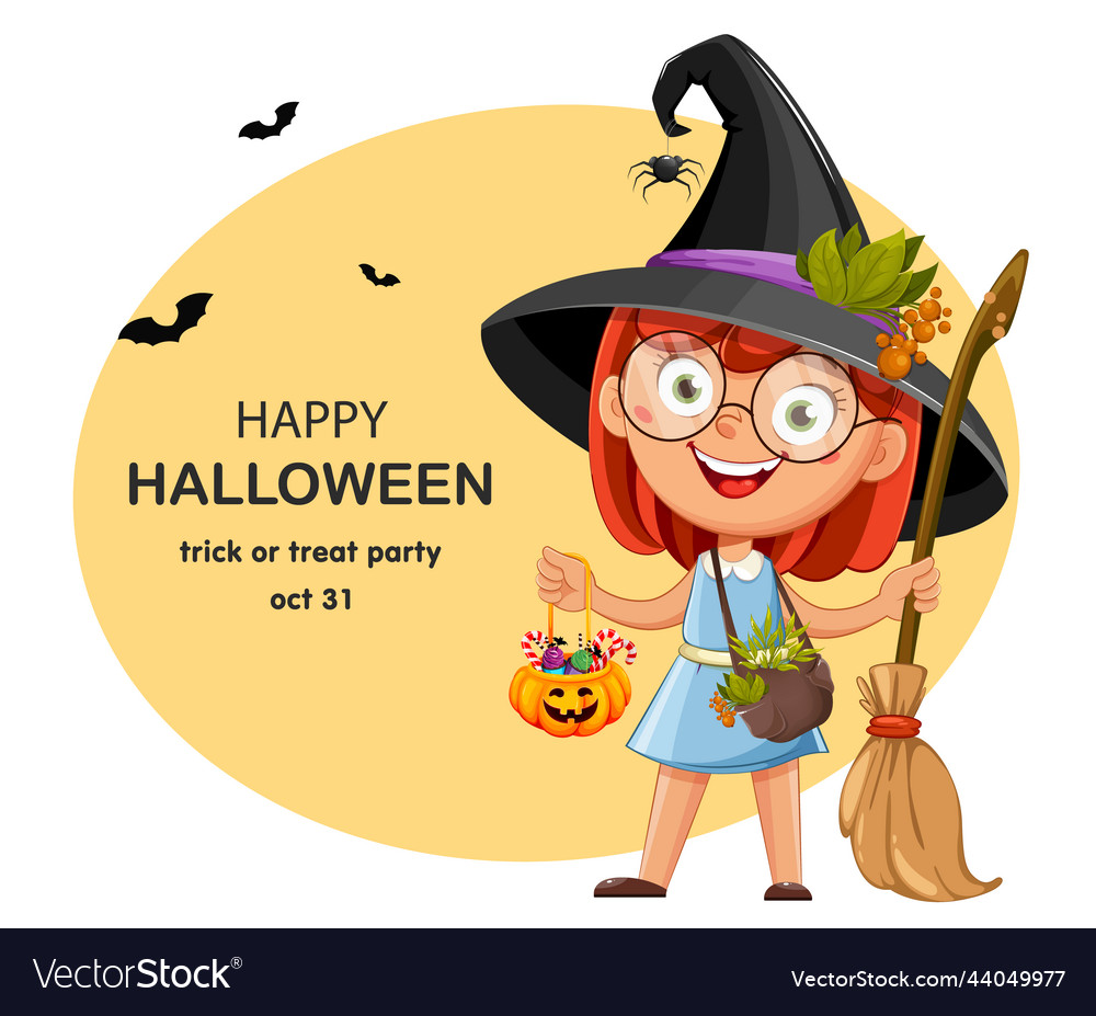 Cute young beautiful witch cartoon girl