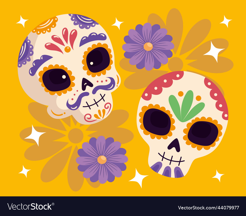 Dia de los muertos skulls with flowers