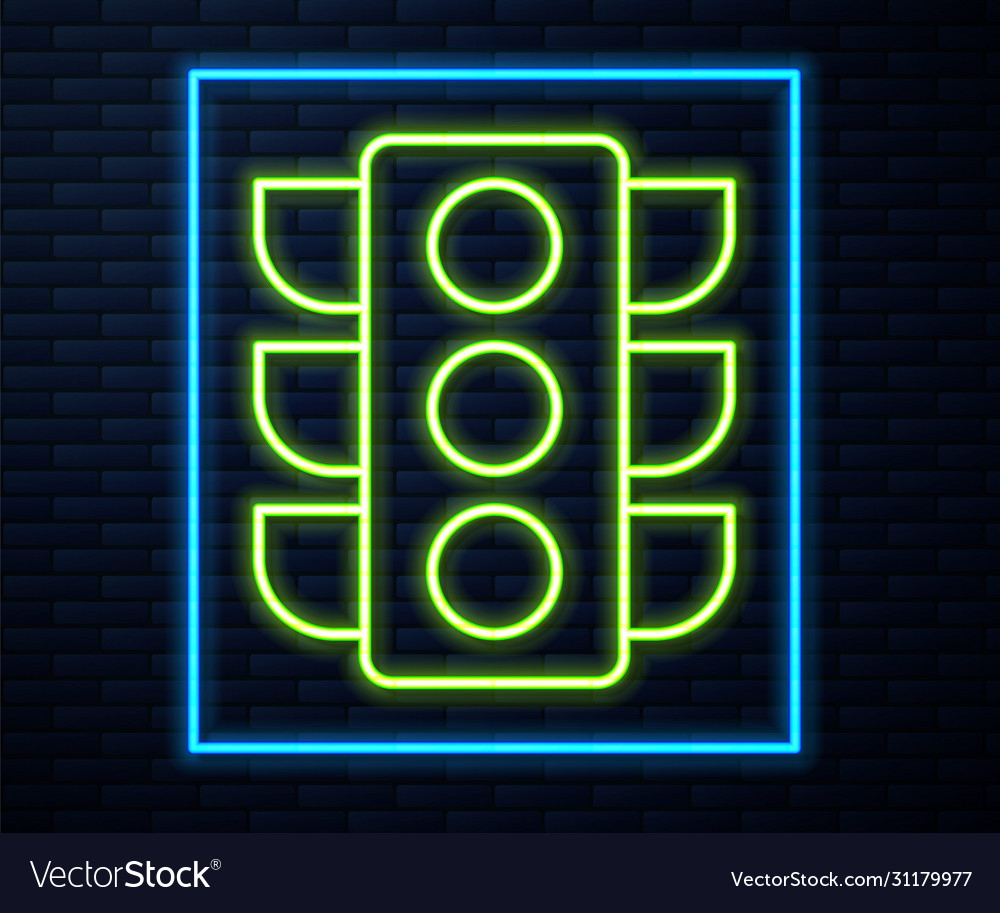 Glowing neon line traffic light icon isolated